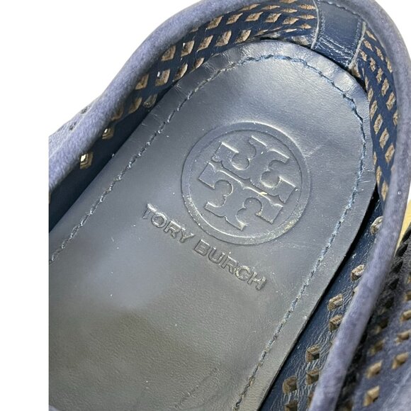 Tory Burch Jesse Perforated Suede Navy Blue Slip-On Sneakers Size 7 - Picture 7 of 14